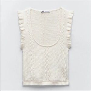 Zara Ruffled Ivory Cable Knit Crop Top Size Medium